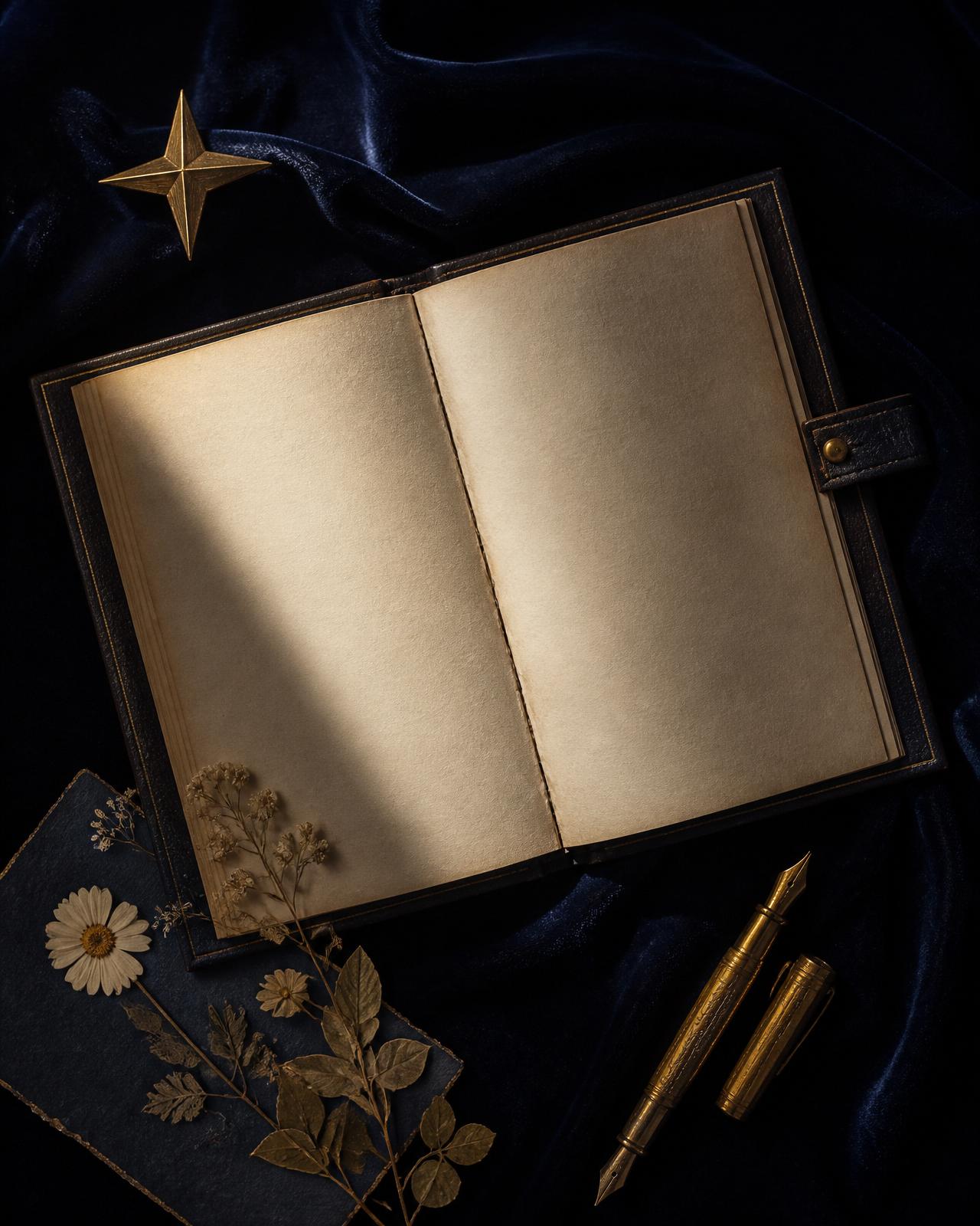 Livro aberto sobre veludo navy